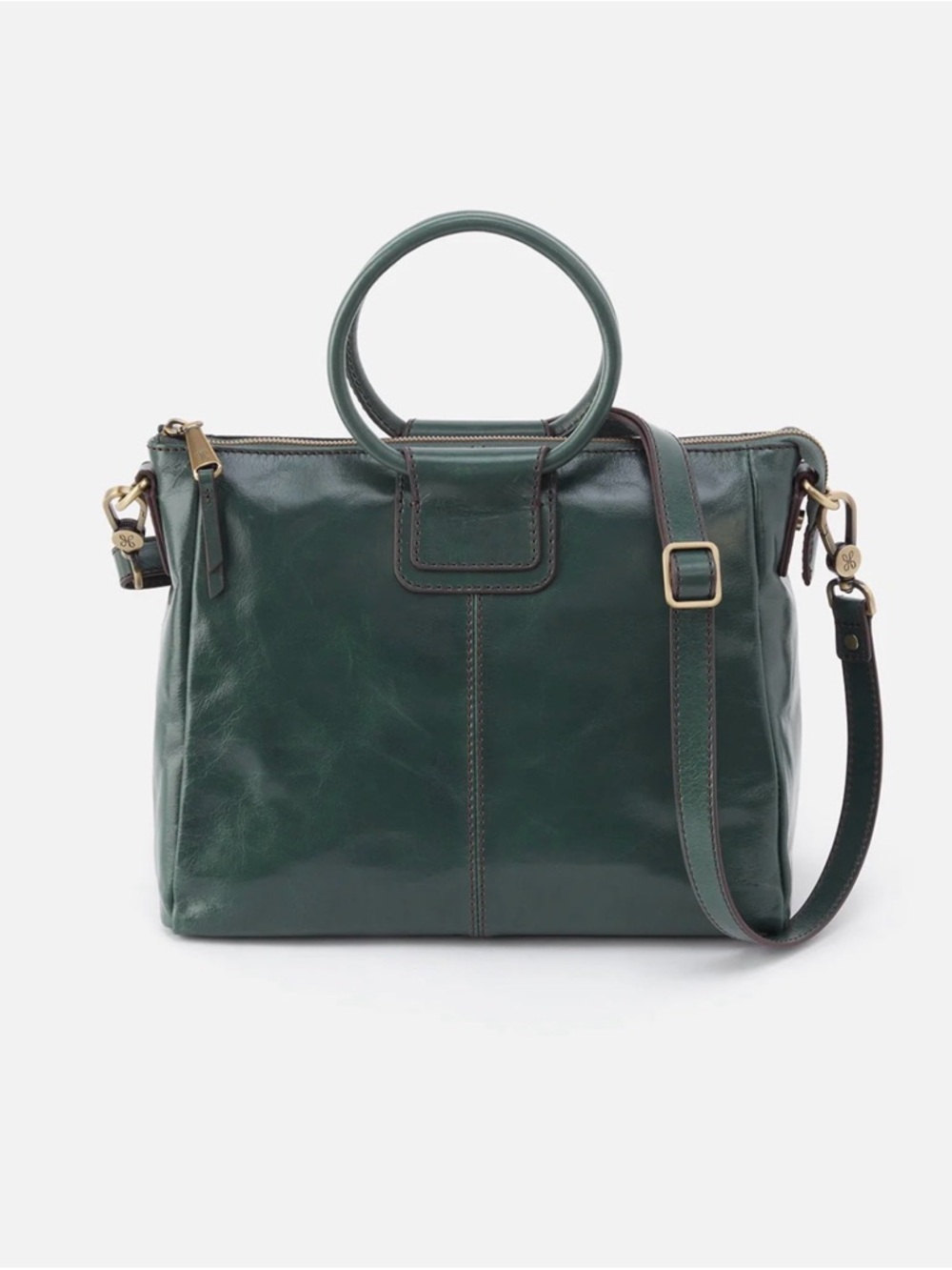 HOBO  “Sheila Medium Satchel” - Leather w/Top-Handle Satchel Bag in Deep Green